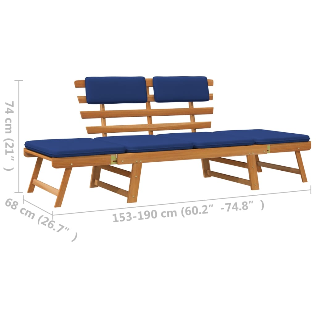 vidaXL Patio Bench Outdoor Garden Bench with Cushions 2-in-1 Solid Wood Acacia-3