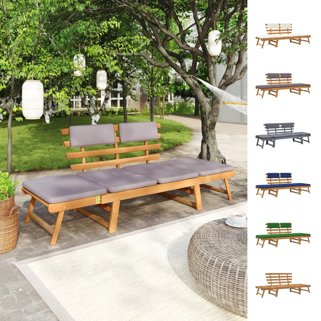 vidaXL Patio Bench Outdoor Garden Bench with Cushions 2-in-1 Solid Wood Acacia-10