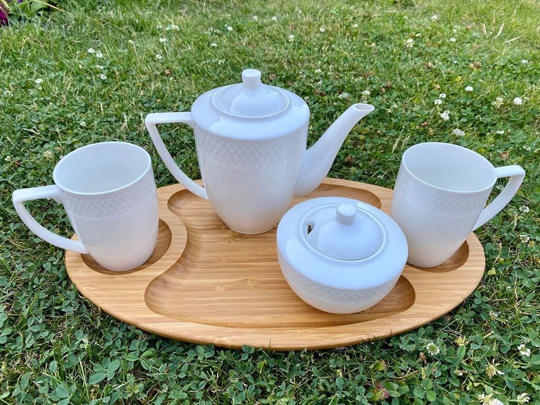 Set Of 3 Bamboo 3 Section Platter 18" inch X 10" inch |For Appetizers / Barbecue / Burger Sliders-4