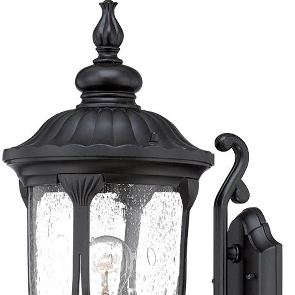 XL Matte Black Cast Aluminum Glass Lantern Wall Light-3