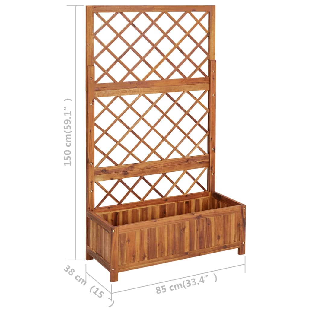 vidaXL Raised Bed with Trellis 33.5"x15"x59.1" Solid Acacia Wood-6