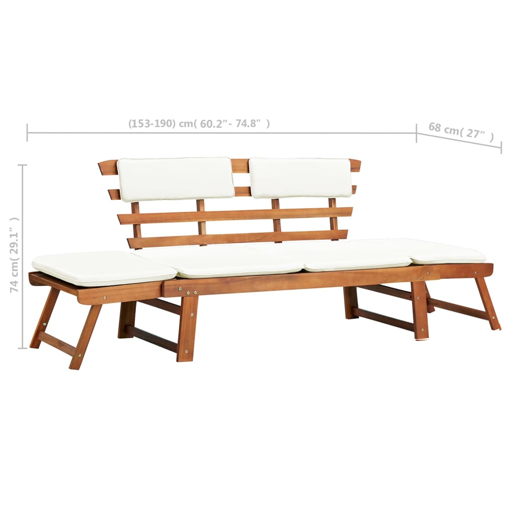 vidaXL Patio Bench Outdoor Garden Bench with Cushions 2-in-1 Solid Wood Acacia-6