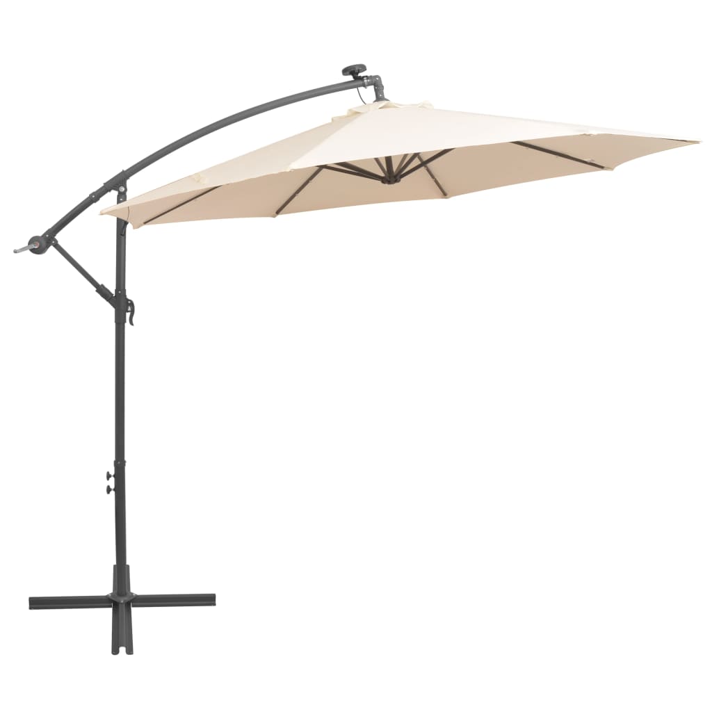 vidaXL Cantilever Umbrella Parasol with Solar LEDs Patio Umbrella Sunshade-5