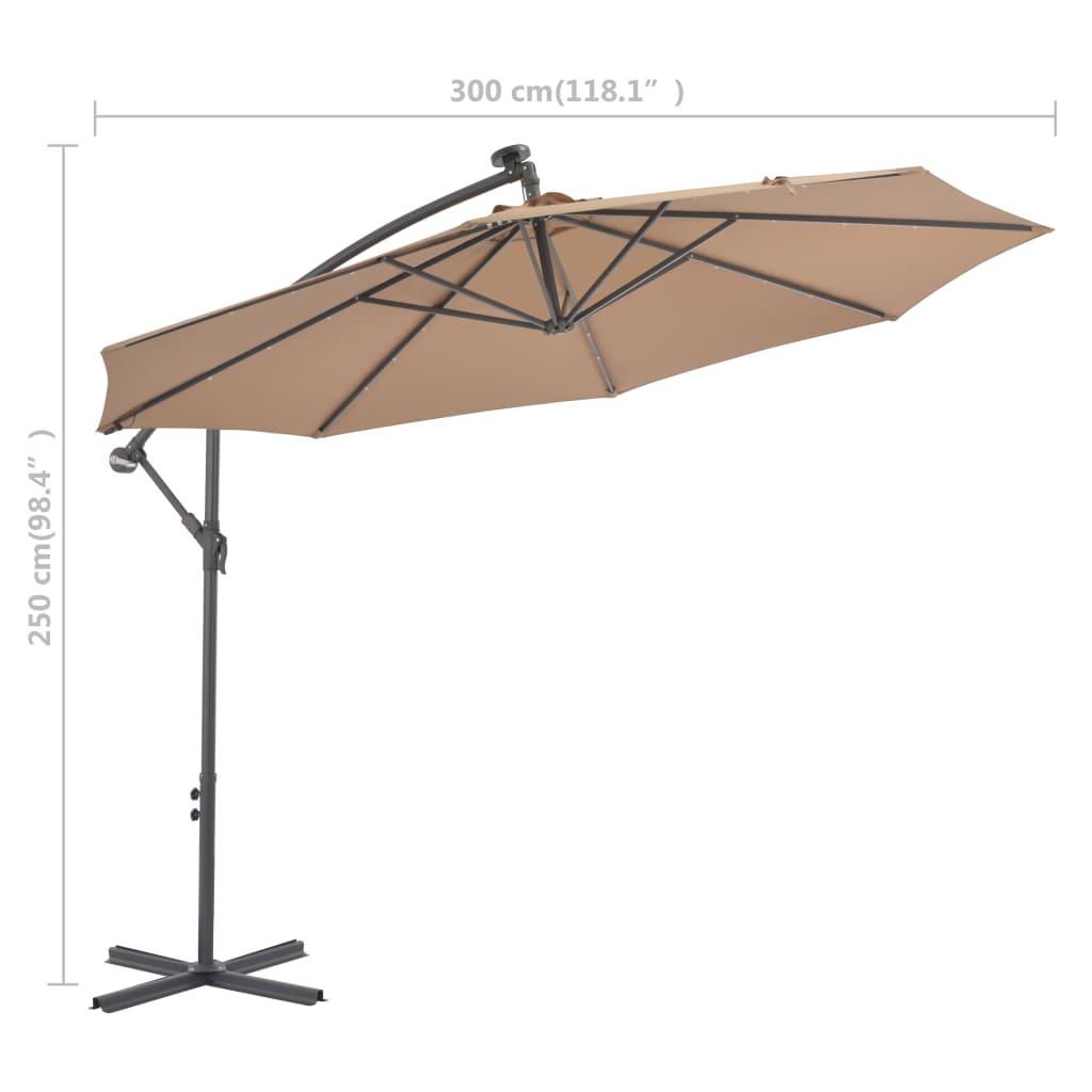 vidaXL Cantilever Umbrella Parasol with Solar LEDs Patio Umbrella Sunshade-30