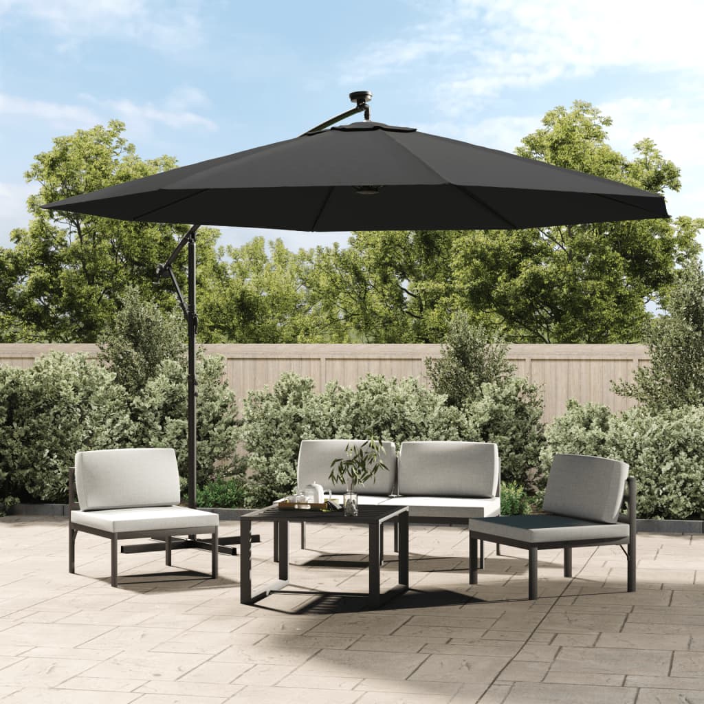 vidaXL Cantilever Umbrella Parasol with Solar LEDs Patio Umbrella Sunshade-7