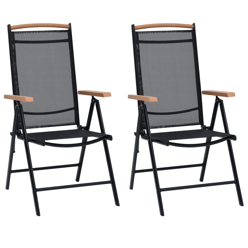 vidaXL Patio Folding Chairs Camping Garden Chair with Armrest Textilene Black-8