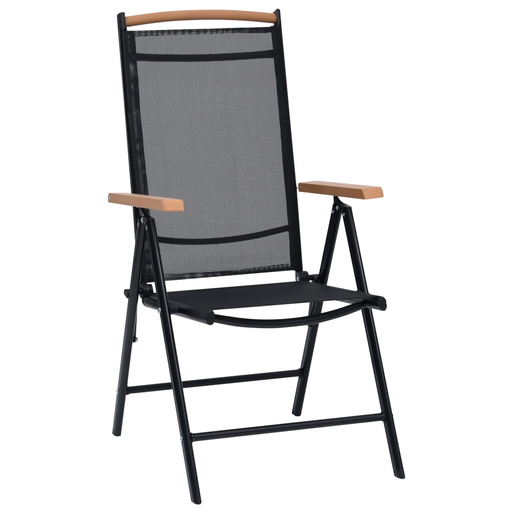 vidaXL Patio Folding Chairs Camping Garden Chair with Armrest Textilene Black-9