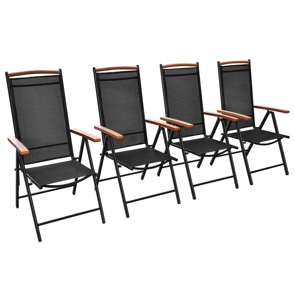 vidaXL Patio Folding Chairs Camping Garden Chair with Armrest Textilene Black-2