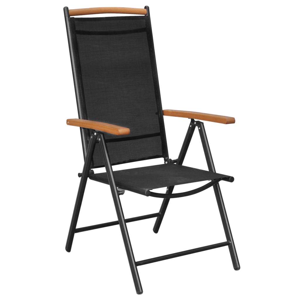vidaXL Patio Folding Chairs Camping Garden Chair with Armrest Textilene Black-3