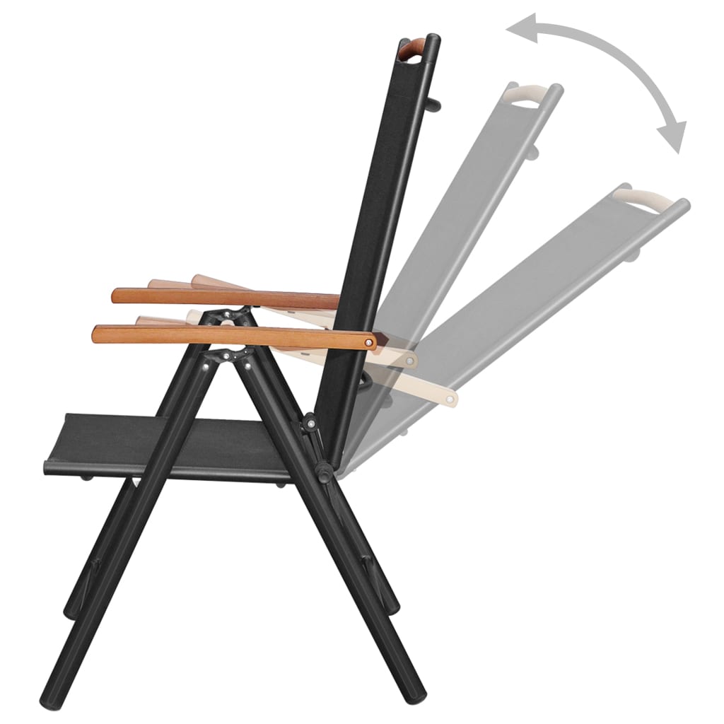vidaXL Patio Folding Chairs Camping Garden Chair with Armrest Textilene Black-5