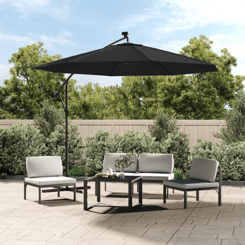 vidaXL Cantilever Umbrella Parasol with Solar LEDs Patio Umbrella Sunshade-73