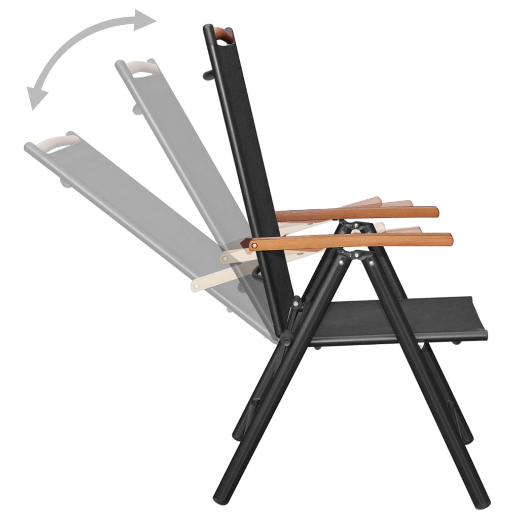 vidaXL Patio Folding Chairs Camping Garden Chair with Armrest Textilene Black-21
