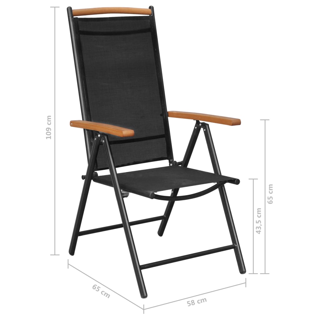vidaXL Patio Folding Chairs Camping Garden Chair with Armrest Textilene Black-18
