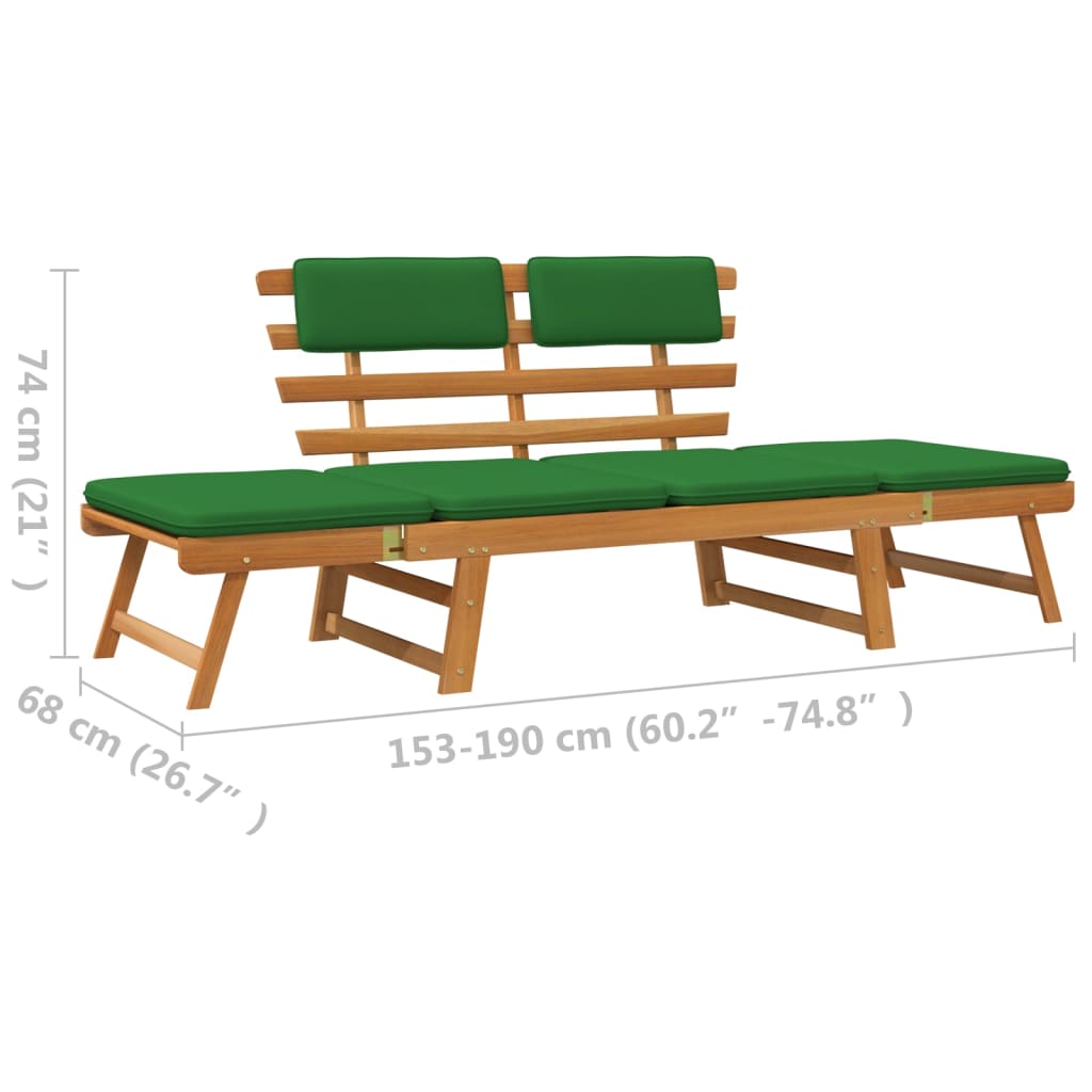 vidaXL Patio Bench Outdoor Garden Bench with Cushions 2-in-1 Solid Wood Acacia-33
