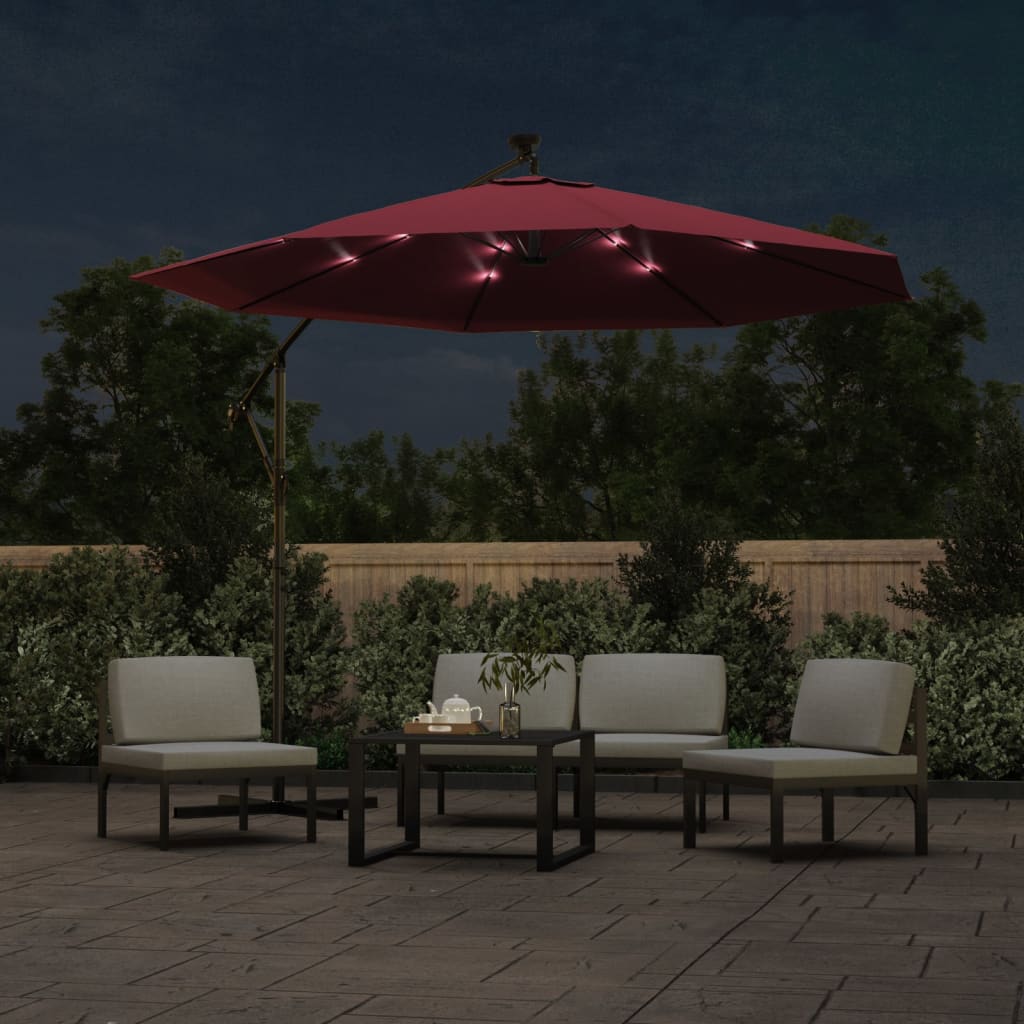 vidaXL Cantilever Umbrella Parasol with Solar LEDs Patio Umbrella Sunshade-79