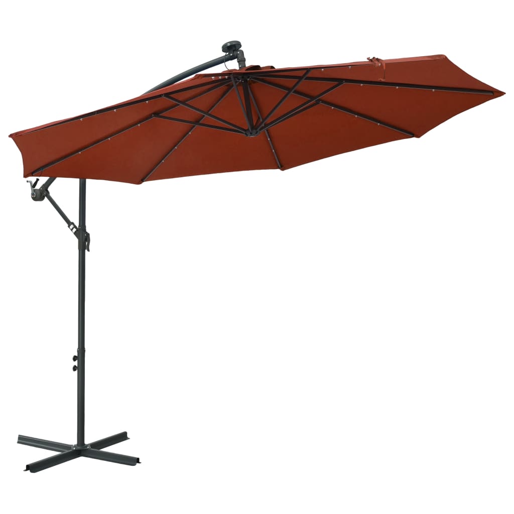 vidaXL Cantilever Umbrella Parasol with Solar LEDs Patio Umbrella Sunshade-3