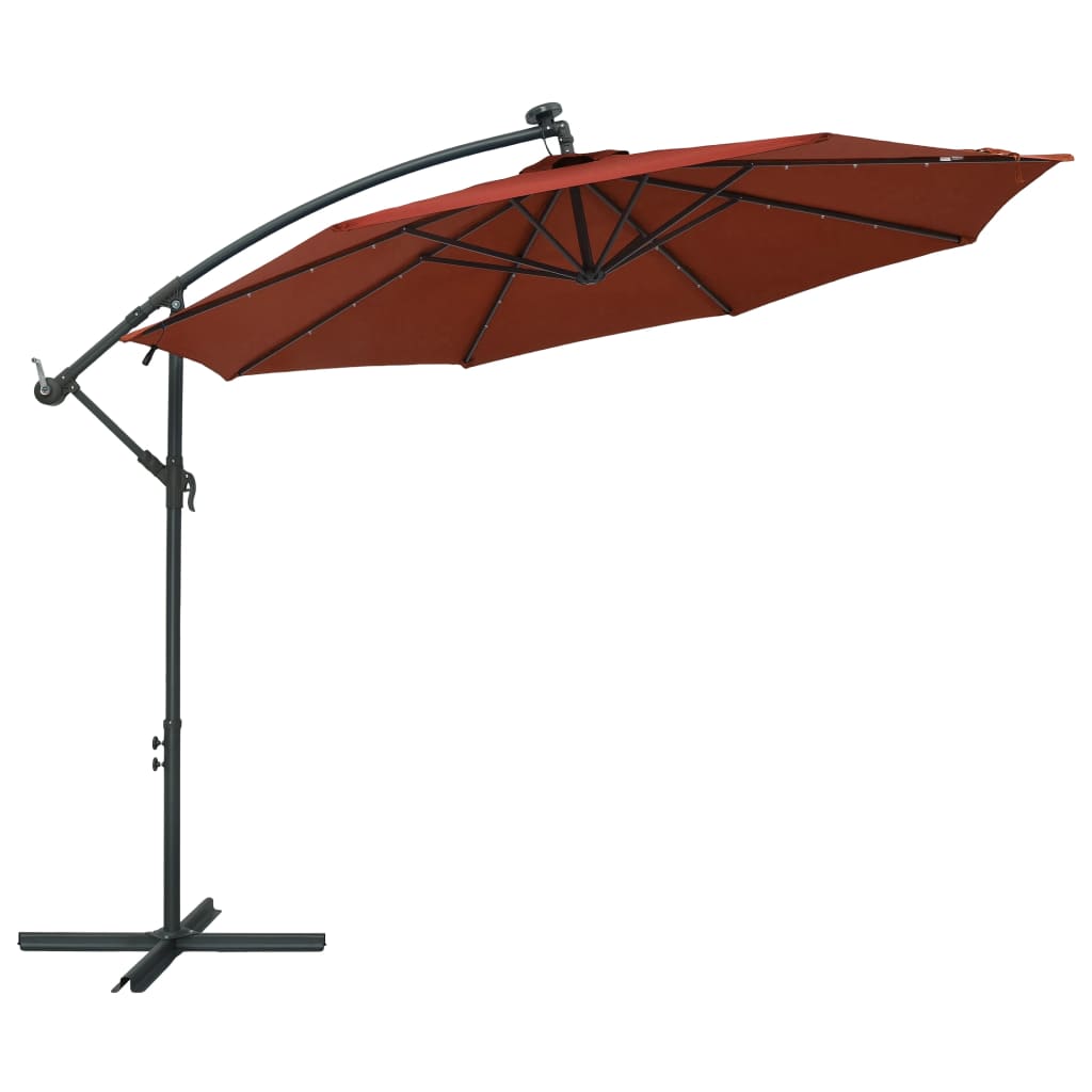 vidaXL Cantilever Umbrella Parasol with Solar LEDs Patio Umbrella Sunshade-4