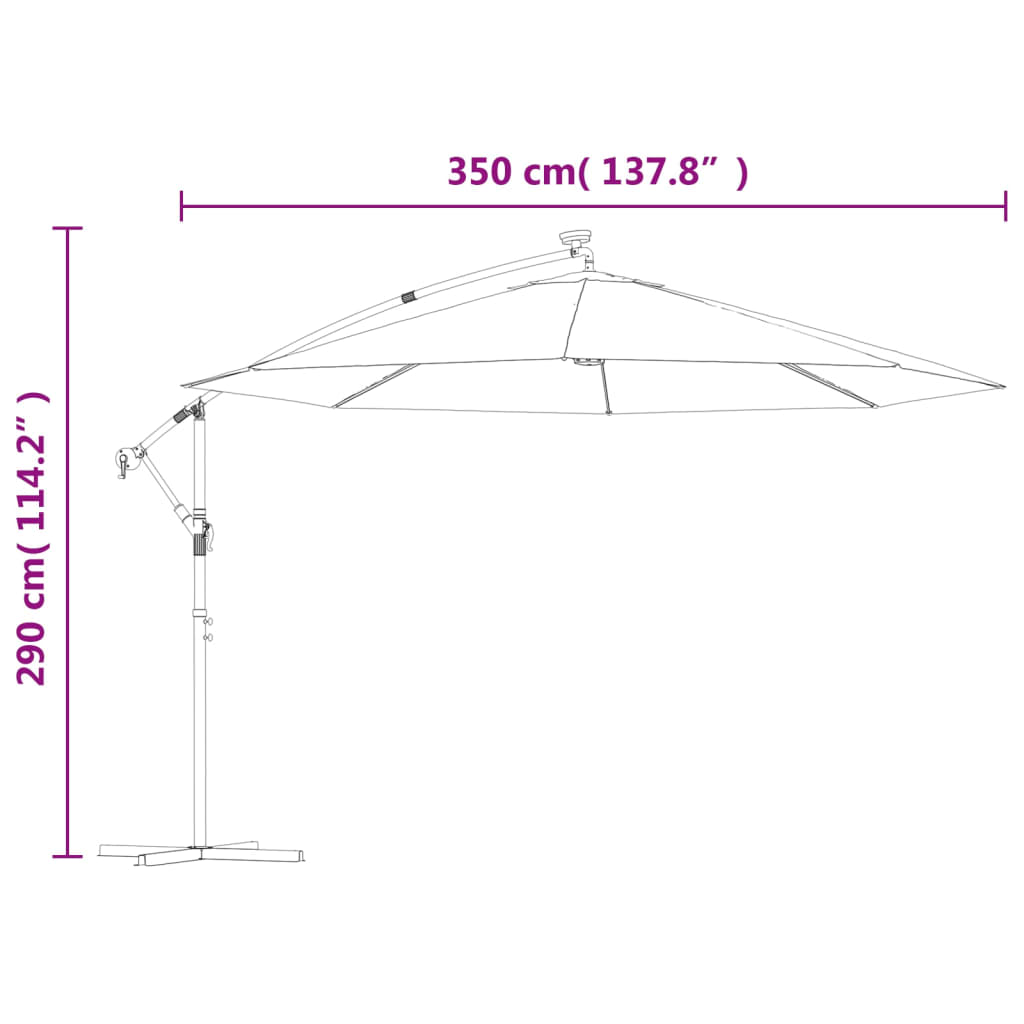 vidaXL Cantilever Umbrella Parasol with Solar LEDs Patio Umbrella Sunshade-60