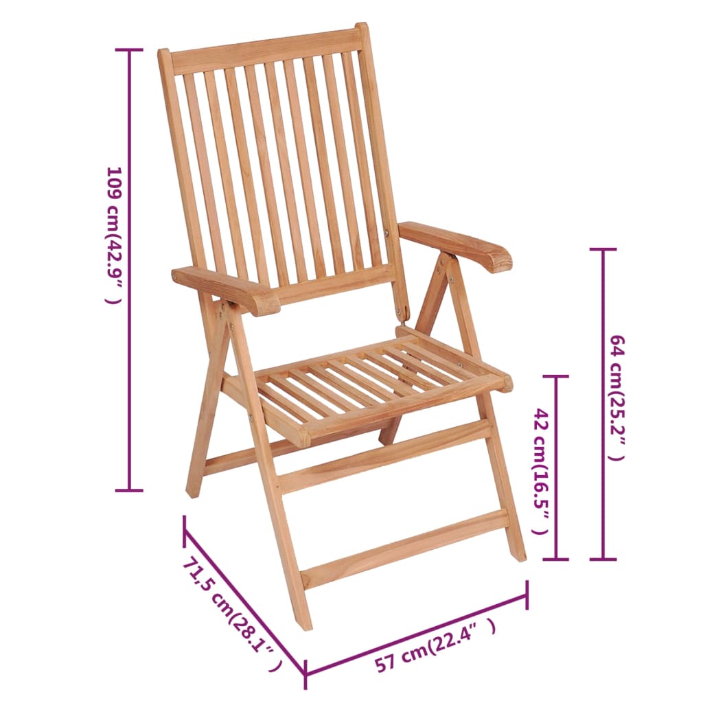 vidaXL Outdoor Recliner Chairs Patio Reclining Lounge Chair Solid Wood Teak-12