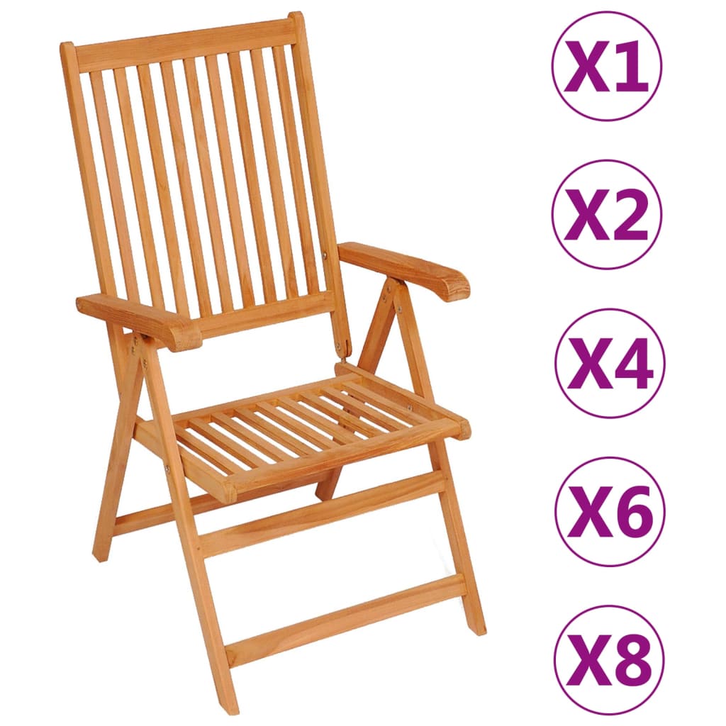 vidaXL Outdoor Recliner Chairs Patio Reclining Lounge Chair Solid Wood Teak-21