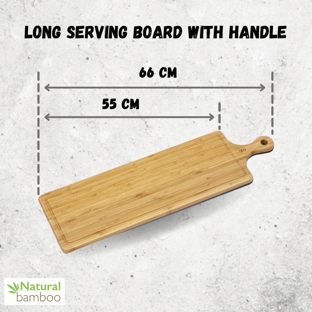 Bamboo Long Serving Board With Handle 26" inch X 7.9" inch | 66 X 20 Cm-3