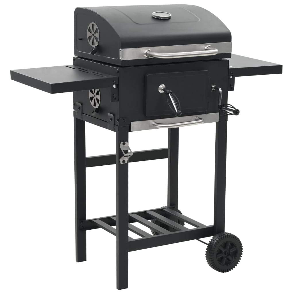 vidaXL Charcoal-Fueled BBQ Grill with Bottom Shelf Black-0