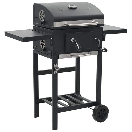 vidaXL Charcoal-Fueled BBQ Grill with Bottom Shelf Black-0