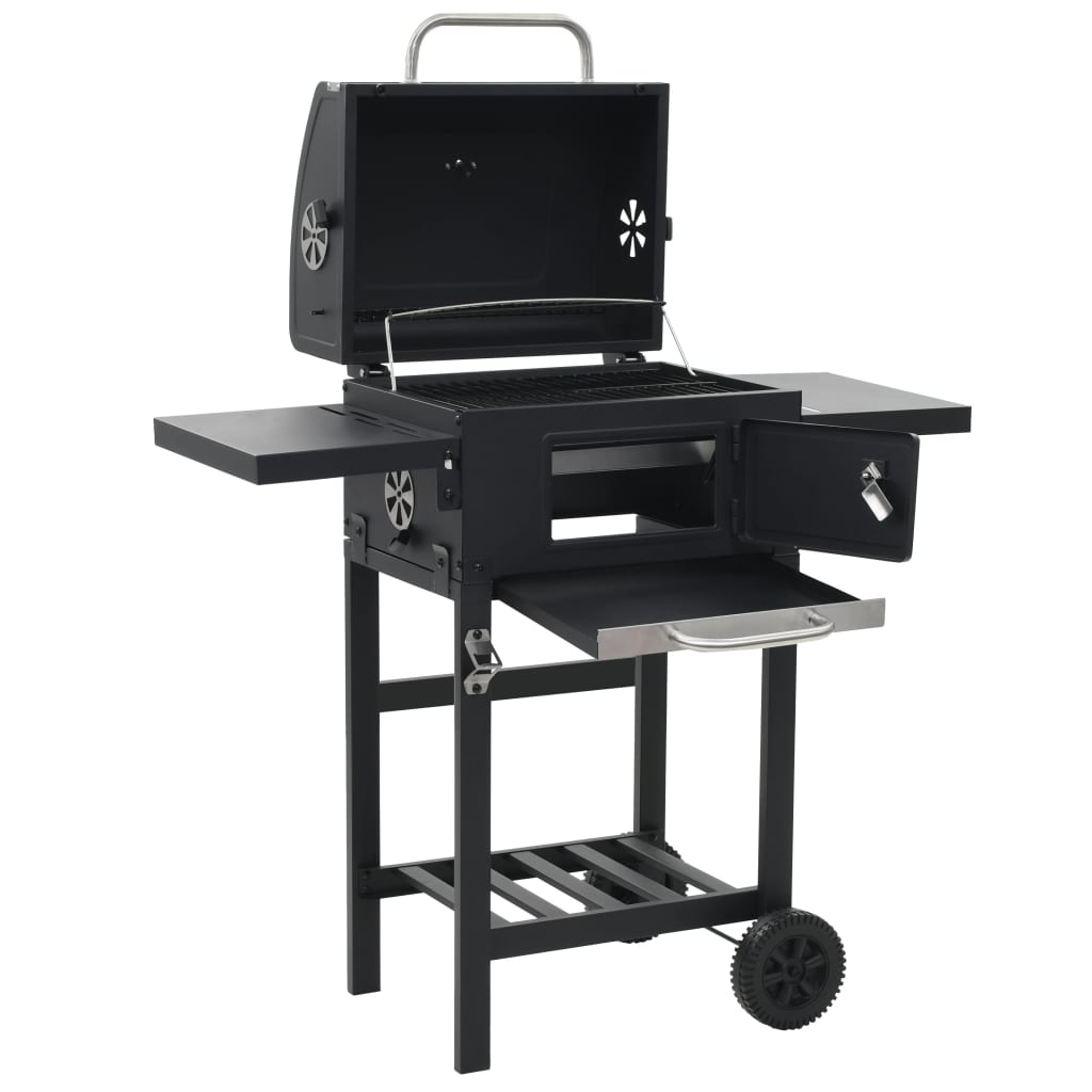 vidaXL Charcoal-Fueled BBQ Grill with Bottom Shelf Black-5