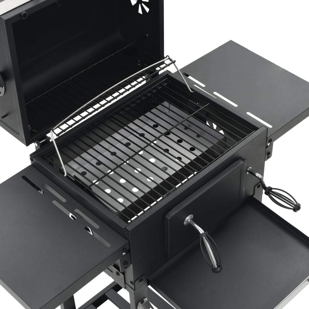 vidaXL Charcoal-Fueled BBQ Grill with Bottom Shelf Black-6