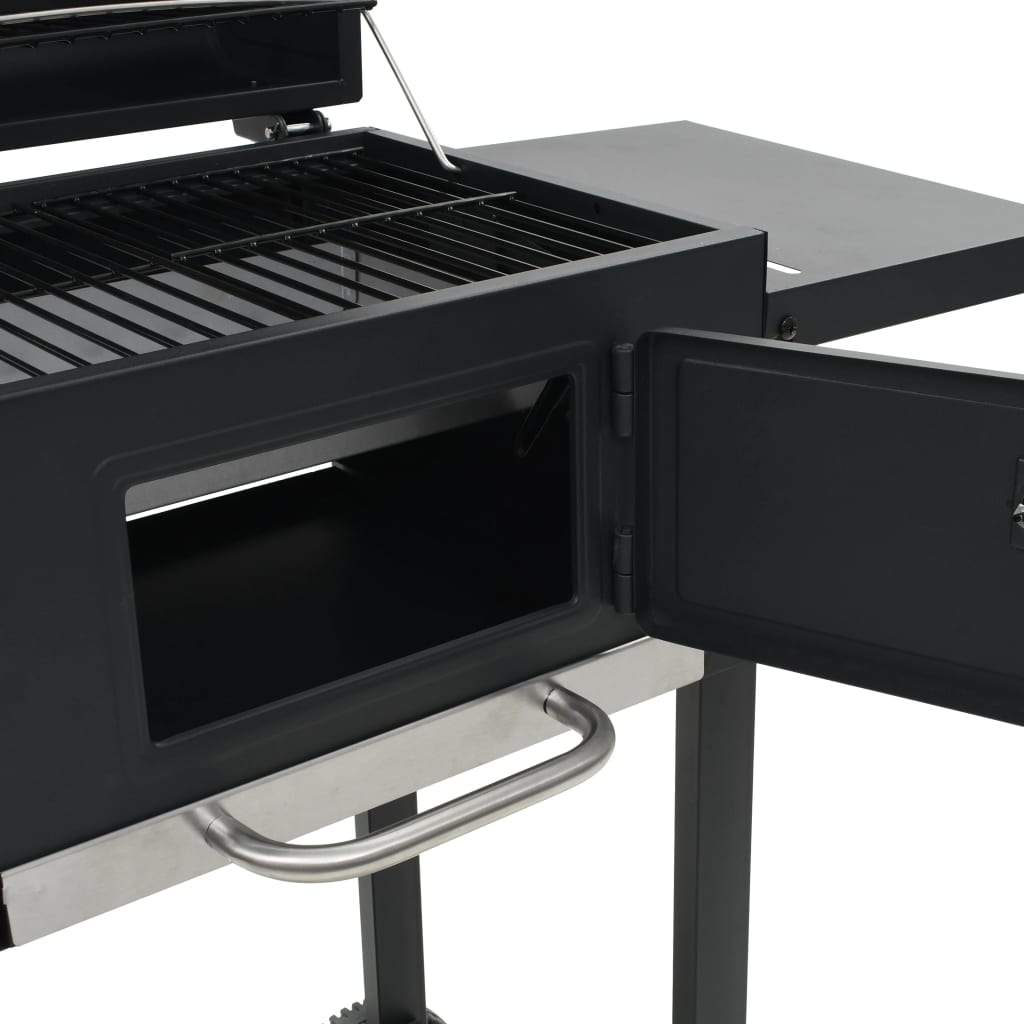 vidaXL Charcoal-Fueled BBQ Grill with Bottom Shelf Black-7