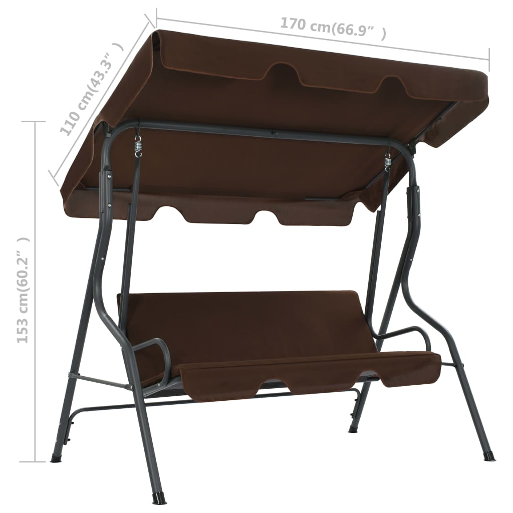 vidaXL Patio Swing Chair Outdoor Bench with Canopy and Cushion Swing Seat-6