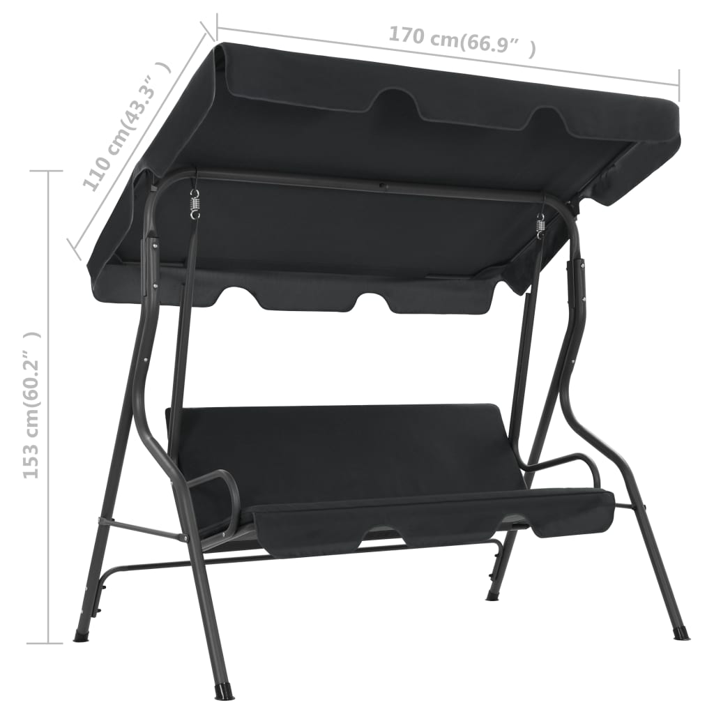vidaXL Patio Swing Chair Outdoor Bench with Canopy and Cushion Swing Seat-7