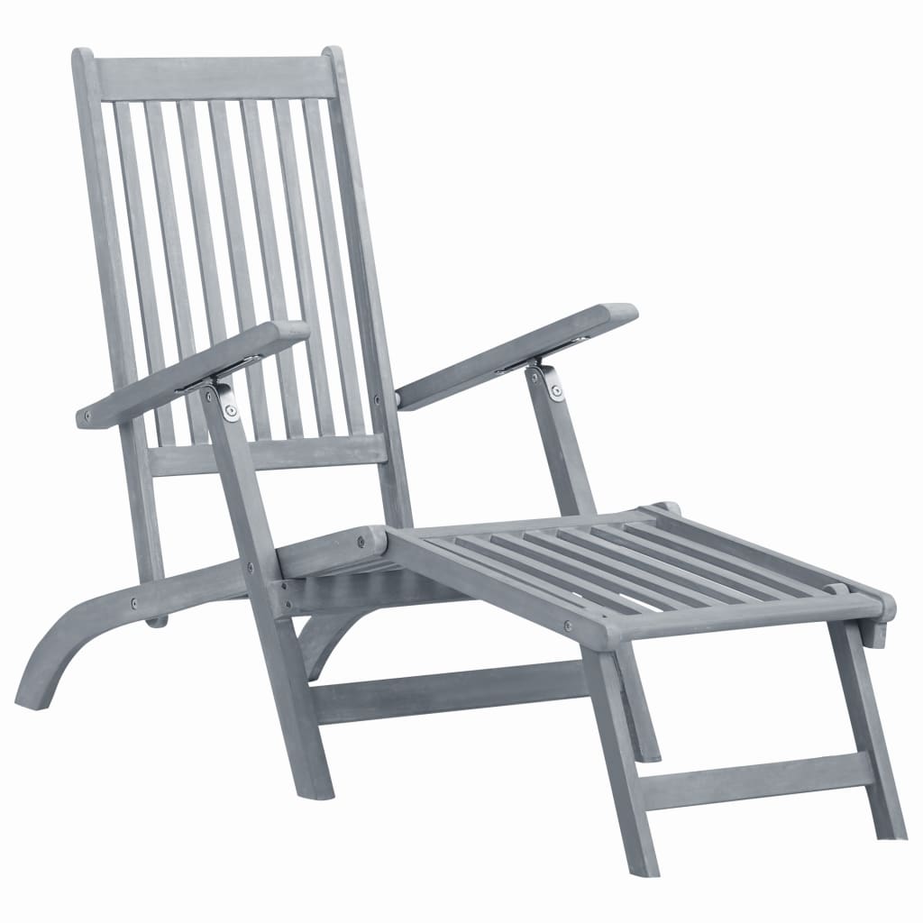 vidaXL Patio Deck Chair with Footrest Solid Acacia Wood-3