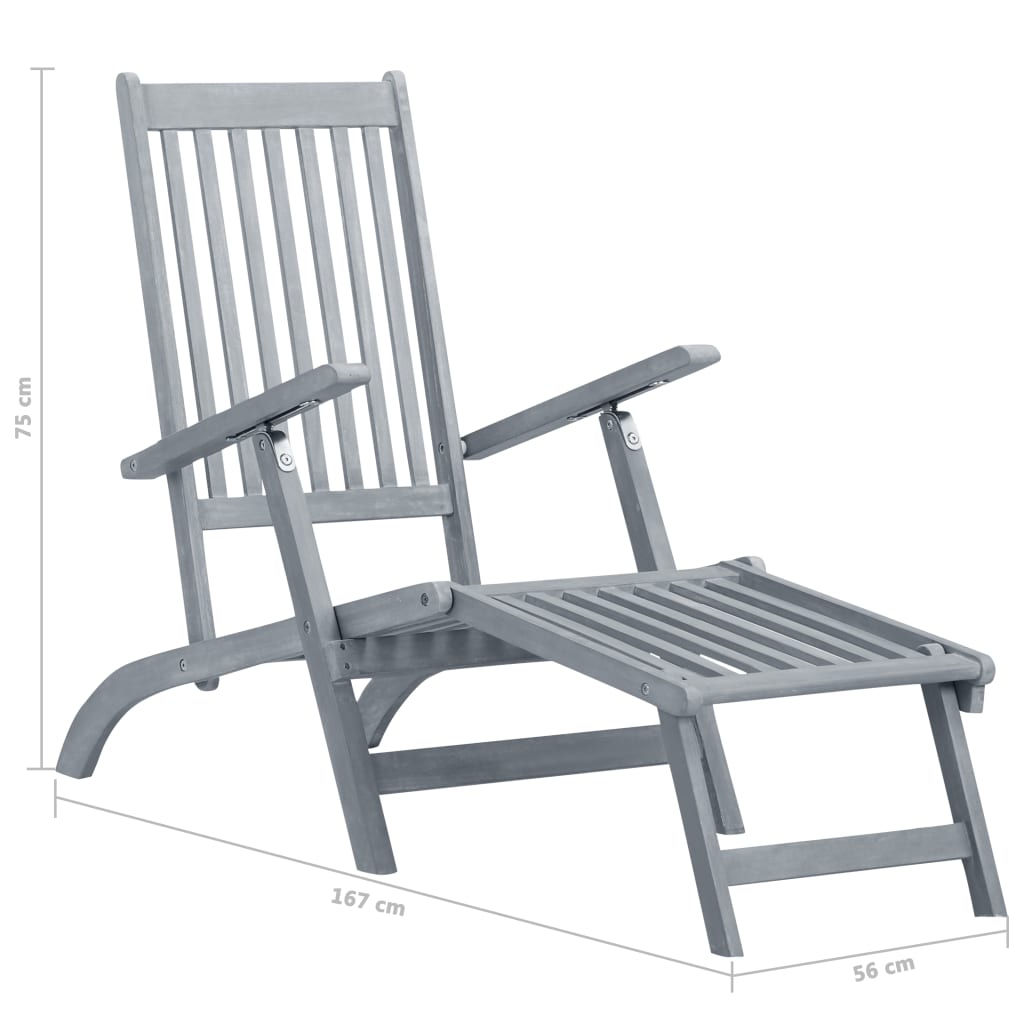 vidaXL Patio Deck Chair with Footrest Solid Acacia Wood-13