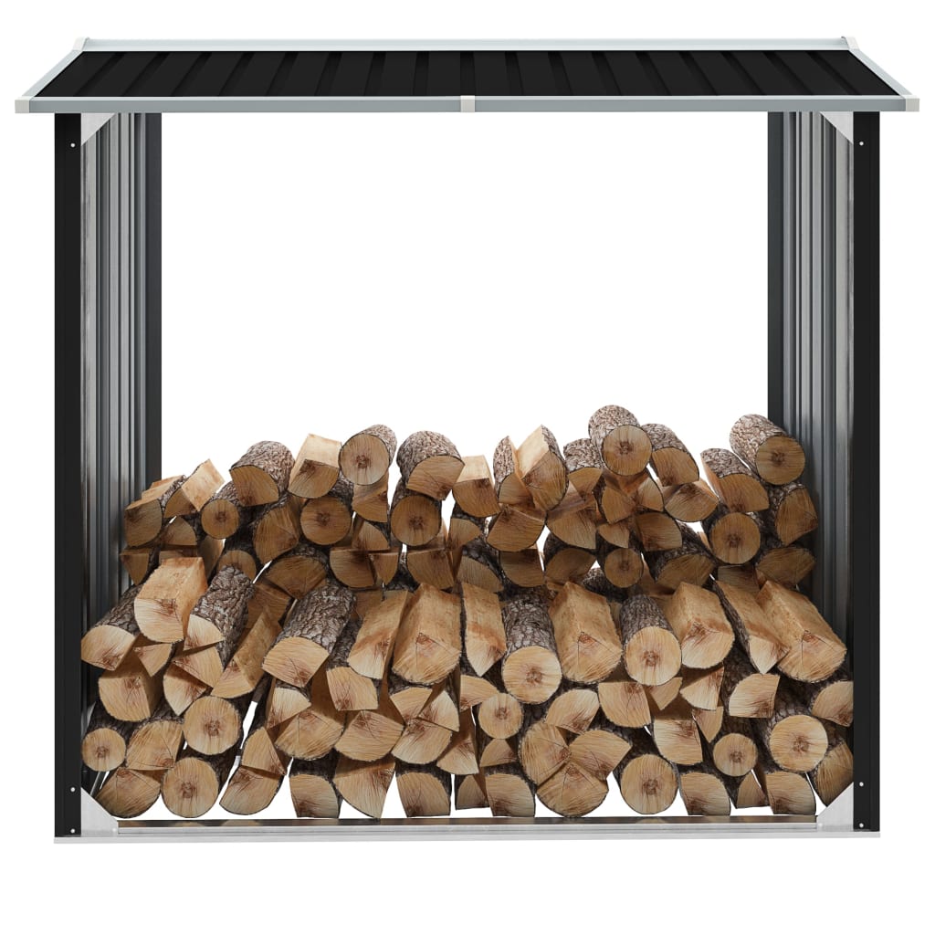 vidaXL Firewood Rack Log Storage Holder Stand with Roof Galvanized Steel 67.7"-6
