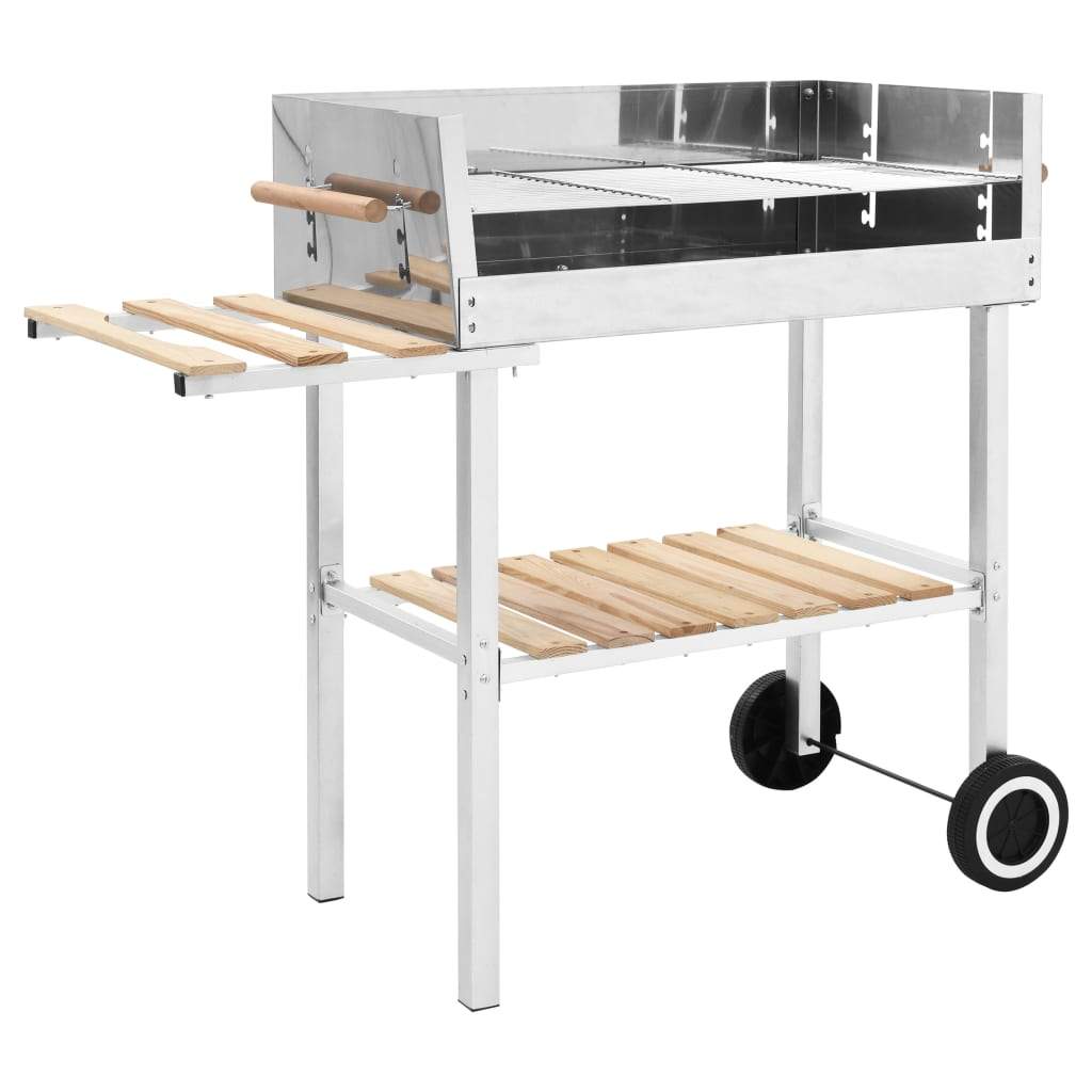 vidaXL XXL Trolley Charcoal BBQ Grill Stainless Steel with 2 Shelves-0