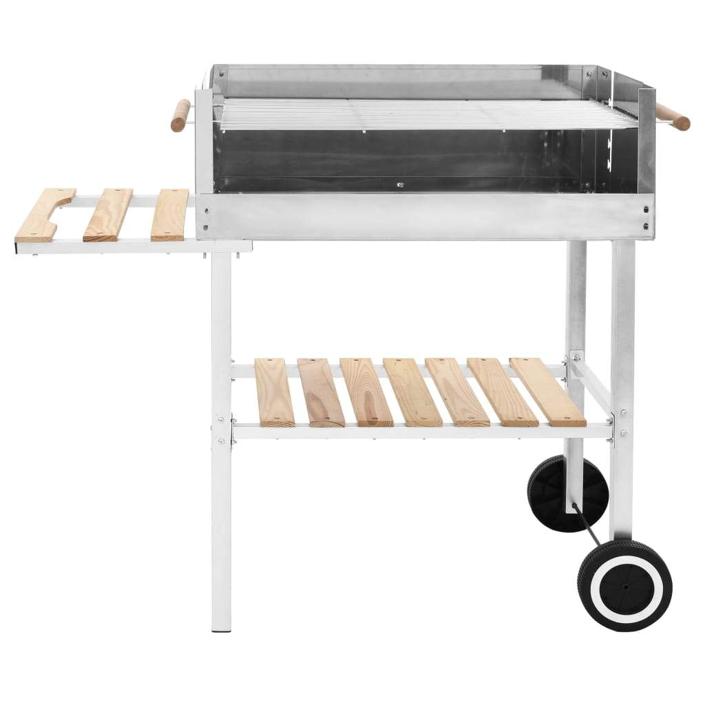 vidaXL XXL Trolley Charcoal BBQ Grill Stainless Steel with 2 Shelves-1