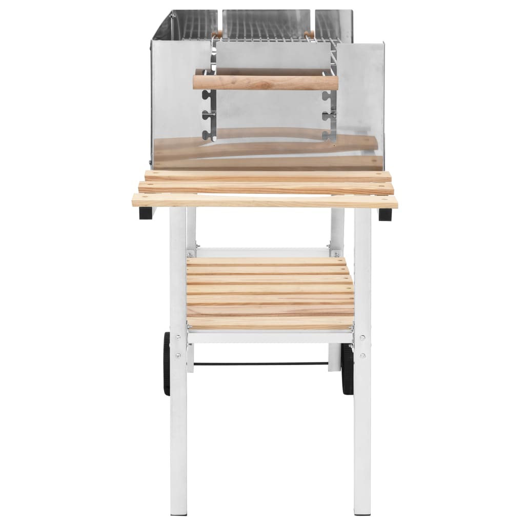 vidaXL XXL Trolley Charcoal BBQ Grill Stainless Steel with 2 Shelves-2
