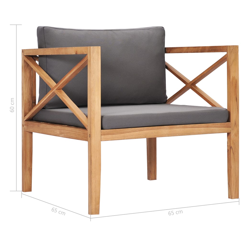vidaXL Patio Chair Outdoor Garden Furniture with Cushions Solid Wood Teak-12