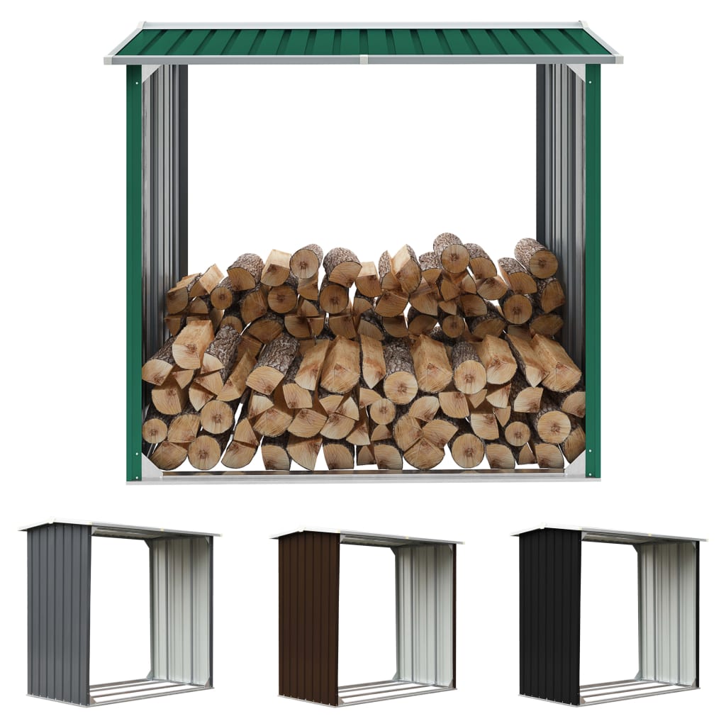 vidaXL Firewood Rack Log Storage Holder Stand with Roof Galvanized Steel 67.7"-12
