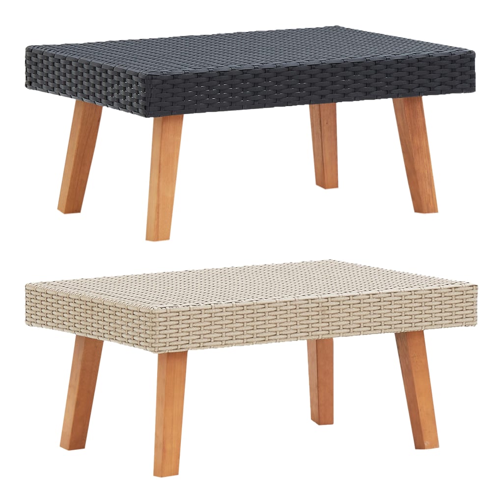 vidaXL Coffee Table Garden Outdoor Side Table Solid Eucalyptus Wood PE Rattan-1